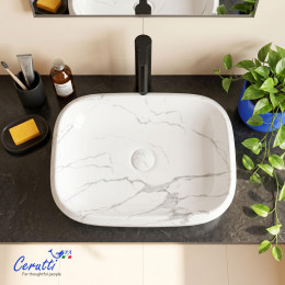 Раковина накладная Ceruttispa CR0086 MMW2 (565х400х145) мрамор матовый белый, прямоугольная