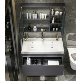 Комплект мебели OGLIO 120 тумба 1205х460х510 с зеркалом и двойной раковиной, сифоном и двойным сливным шлангом Ceruttispa