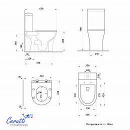 Унитаз напольный Ceruttispa МИРКО (MIRKO) Tornado CT11090 безободковый (620х355х790)