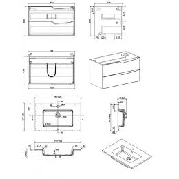 Комплект Тумба Rhea80 подвесная с раковиной 800х480х550 PARLY Spa