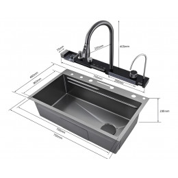 Мойка GLORIA Nano GOLD (золото) кухонная, многофункциональная, из нержавеющей стали, (750х460х230) Ceruttispa