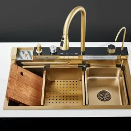 Мойка GLORIA Nano GOLD (золото) кухонная, многофункциональная, из нержавеющей стали, (750х460х230) Ceruttispa