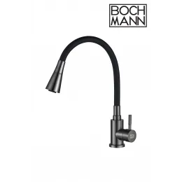 Cмеситель MIA GR из нержавеющей стали для кухни BOCH MANN, с гибким изливом, цвет СЕРЫЙ