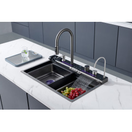 Мойка GLORIA Pro nano black (графит) кухонная, многофункциональная, из нержавеющей стали, (750х460х230) Ceruttispa