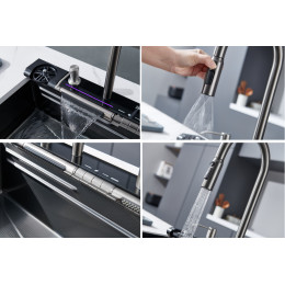 Мойка GLORIA Pro nano black (графит) кухонная, многофункциональная, из нержавеющей стали, (750х460х230) Ceruttispa