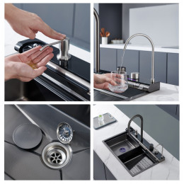 Мойка GLORIA Pro nano black (графит) кухонная, многофункциональная, из нержавеющей стали, (750х460х230) Ceruttispa