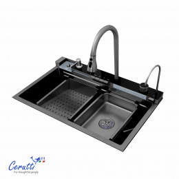 Многофункциональная кухонная мойка Ceruttispa ГЛОРИЯ (GLORIA) II nano black (графит) из нержавеющей стали (750х460х230)