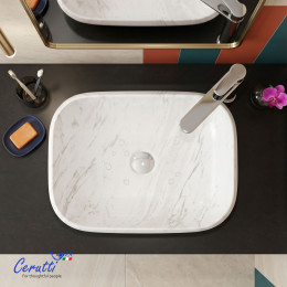 Раковина накладная Ceruttispa CR0086 MMW1 (565х400х145) мрамор матовый белый, прямоугольная