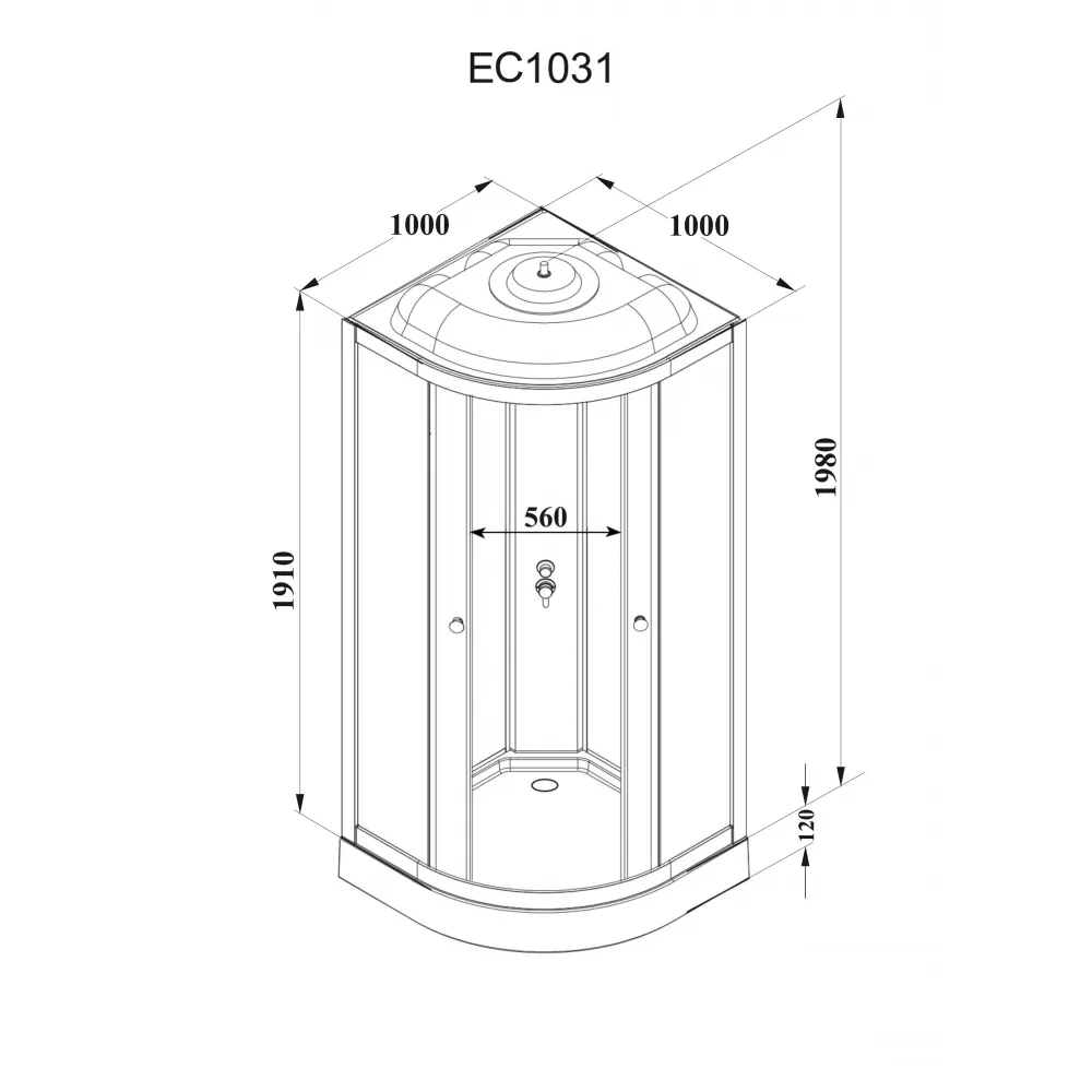 Кабина EC1031 душевая PARLY  (100х100х210)