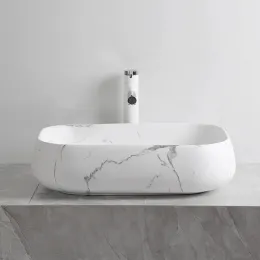 Раковина CR0086 MMW2 накладная, мрамор матовый белый, прямоугольная 565х400х145 Ceruttispa