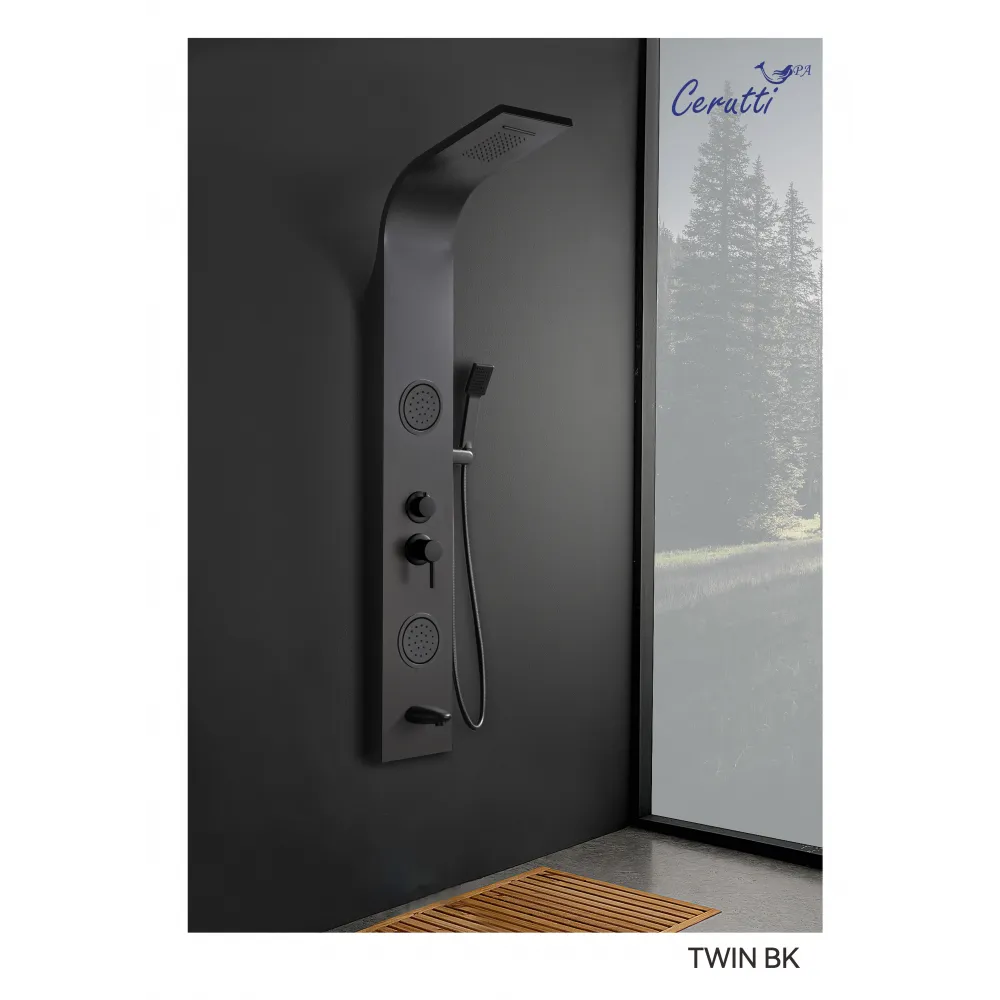 Панель TWIN BK душевая из нержавеющей стали с форсунками Ceruttispa CT9984, цвет черный