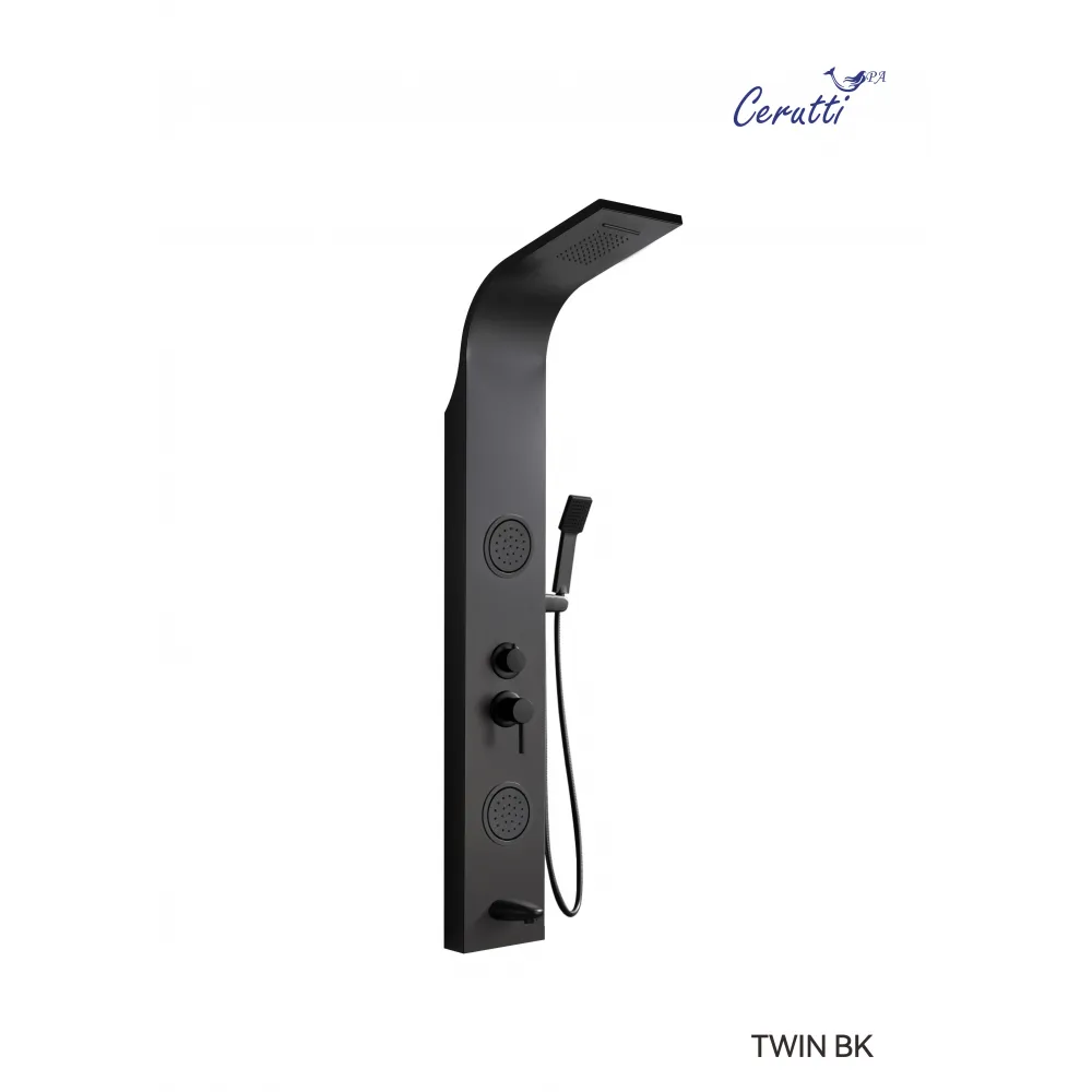 Панель TWIN BK душевая из нержавеющей стали с форсунками Ceruttispa CT9984, цвет черный