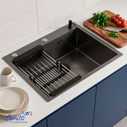 Кухонная мойка Ceruttispa ГЛОРИЯ (GLORIA) 6045B nano black (графит) из нержавеющей стали (600х450х220)