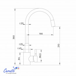 Cмеситель для кухни Ceruttispa АТЭНА GG-W (ATENA GG-W) из нержавеющей стали, цвет графит, излив белый