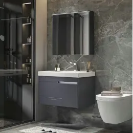 Комплект мебели OGLIO 60 тумба 605х460х510 с зеркалом и двойной раковиной, сифоном и двойным сливным шлангом Ceruttispa