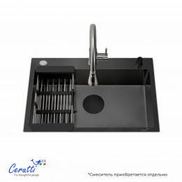 Кухонная мойка Ceruttispa ГЛОРИЯ (GLORIA) 6045B nano black (графит) из нержавеющей стали (600х450х220)