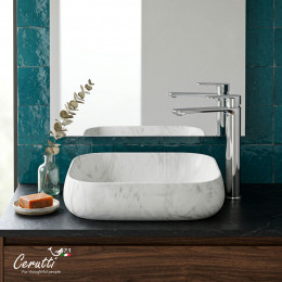 Раковина накладная Ceruttispa CR0086 MMW1 (565х400х145) мрамор матовый белый, прямоугольная