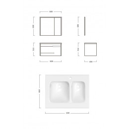 Комплект мебели OGLIO 80 тумба 805х460х510 с зеркалом и двойной раковиной, сифоном и двойным сливным шлангом Ceruttispa
