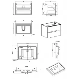 Комплект Тумба River80 подвесная с раковиной 800х480х550 PARLY Spa