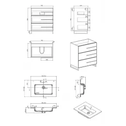 Комплект Тумба Bella-T75 напольная с раковиной 750х480х775 PARLY Spa