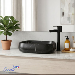Раковина накладная Ceruttispa CR0086 MMB1 (565х400х145) мрамор матовый черный, прямоугольная