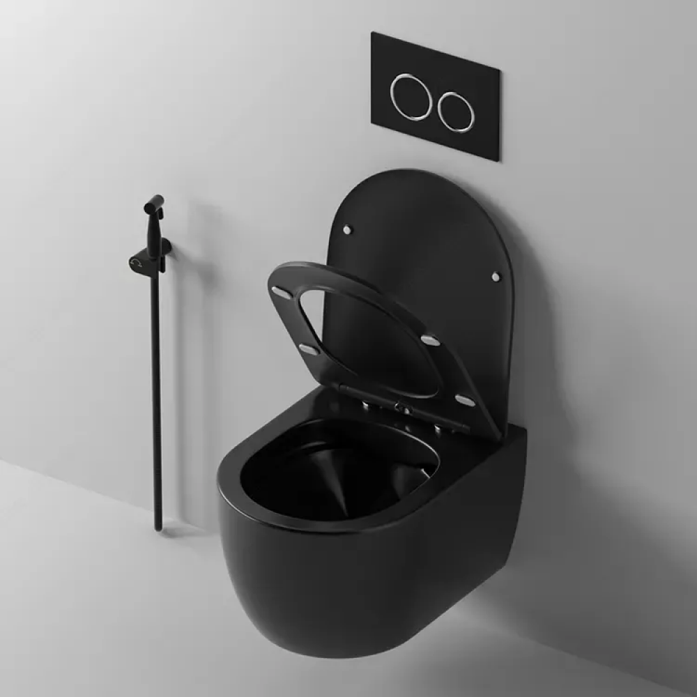 Унитаз OGLIO Aria MB подвесной  безободковый черный матовый, ТЕРМООБЖИГ (не плёнка) CT9239 Ceruttispa (485х365х350)