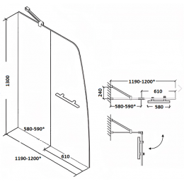 Шторка для ванной распашная F03B, PARLY (130x120)
