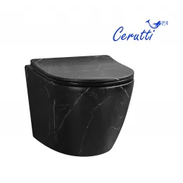 Унитаз SELLA Aria Tornado MMB подвесной безободковый черный мрамор матовый со смывом торнадо Ceruttispa CT9531 (490х370х370)