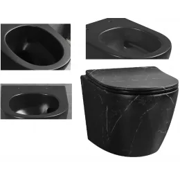 Унитаз SELLA Aria Tornado MMB подвесной безободковый черный мрамор матовый со смывом торнадо Ceruttispa CT9531 (490х370х370)