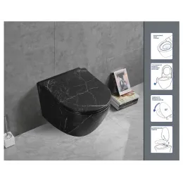 Унитаз SELLA Aria Tornado MMB подвесной безободковый черный мрамор матовый со смывом торнадо Ceruttispa CT9531 (490х370х370)