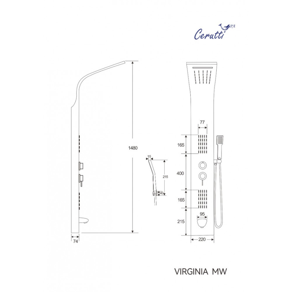 Панель VIRGINIA MW душевая из нержавеющей стали с форсунками Ceruttispa CT9982, цвет белый мрамор