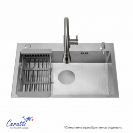Кухонная мойка Ceruttispa ГЛОРИЯ (GLORIA) 7050 nano embos (матовый хром) из нержавеющей стали (700х500х220)