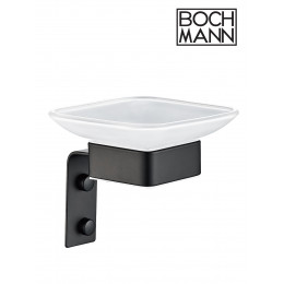 Мыльница стеклянная BOCH MANN, CR-D01-04MB с держателем из нержавеющей стали цвет черный