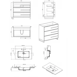 Комплект Тумба Bella-T90 напольная с раковиной 900х480х775 PARLY Spa