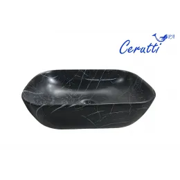 Раковина CR8217MMB накладная, мрамор матовый черный, прямоугольная 500х395х145 Ceruttispa