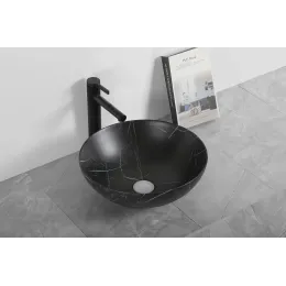Раковина CR3301MMB1 накладная, мрамор матовый чёрный, круглая, 400х400х140 Ceruttispa