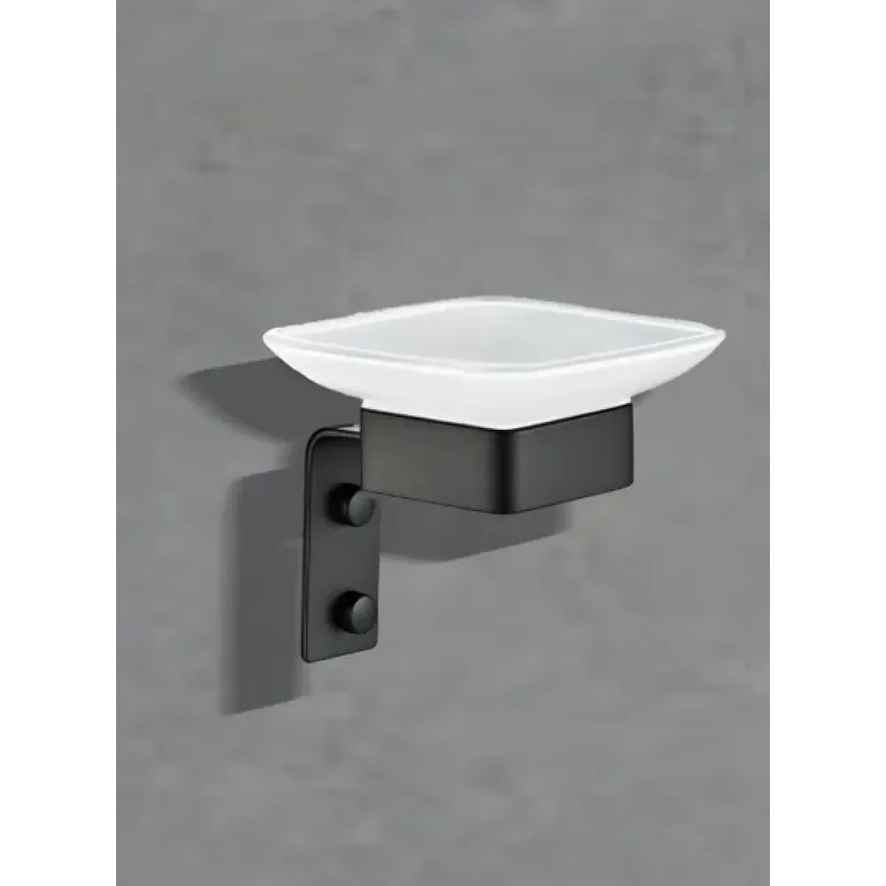 Мыльница CR-D01-04MB стеклянная с держателем из нержавеющей стали BOCH MANN, цвет черный