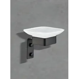 Мыльница CR-D01-04MB стеклянная с держателем из нержавеющей стали BOCH MANN, цвет черный