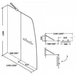 Шторка для ванной распашная F03F, PARLY (130x120)