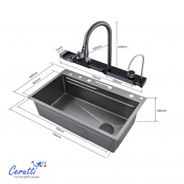 Многофункциональная кухонная мойка Ceruttispa ГЛОРИЯ (GLORIA) Pro nano black (графит) из нержавеющей стали (750х460х230)