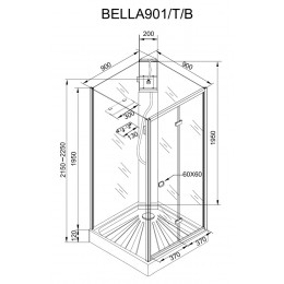 Кабина BELLA901B душевая без крыши Ceruttispa (90x90x215-225)