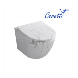 Унитаз SELLA Aria Tornado MMW подвесной безободковый белый мрамор матовый со смывом торнадо Ceruttispa CT9532 (490х370х370)