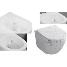 Унитаз SELLA Aria Tornado MMW подвесной безободковый белый мрамор матовый со смывом торнадо Ceruttispa CT9532 (490х370х370)