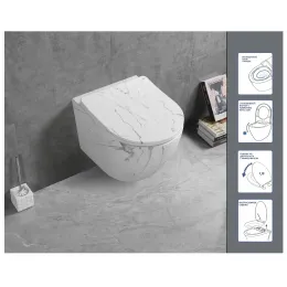 Унитаз SELLA Aria Tornado MMW подвесной безободковый белый мрамор матовый со смывом торнадо Ceruttispa CT9532 (490х370х370)