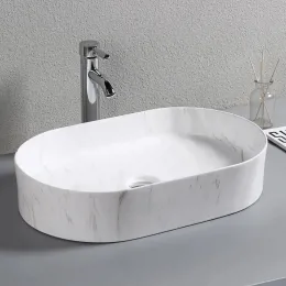 Раковина CR0055B MMW1 накладная, мрамор матовый белый, овальная 500х350х120 Ceruttispa