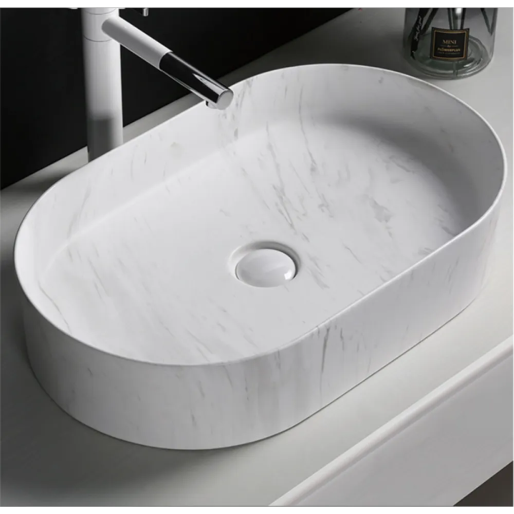Раковина CR0055B MMW1 накладная, мрамор матовый белый, овальная 500х350х120 Ceruttispa