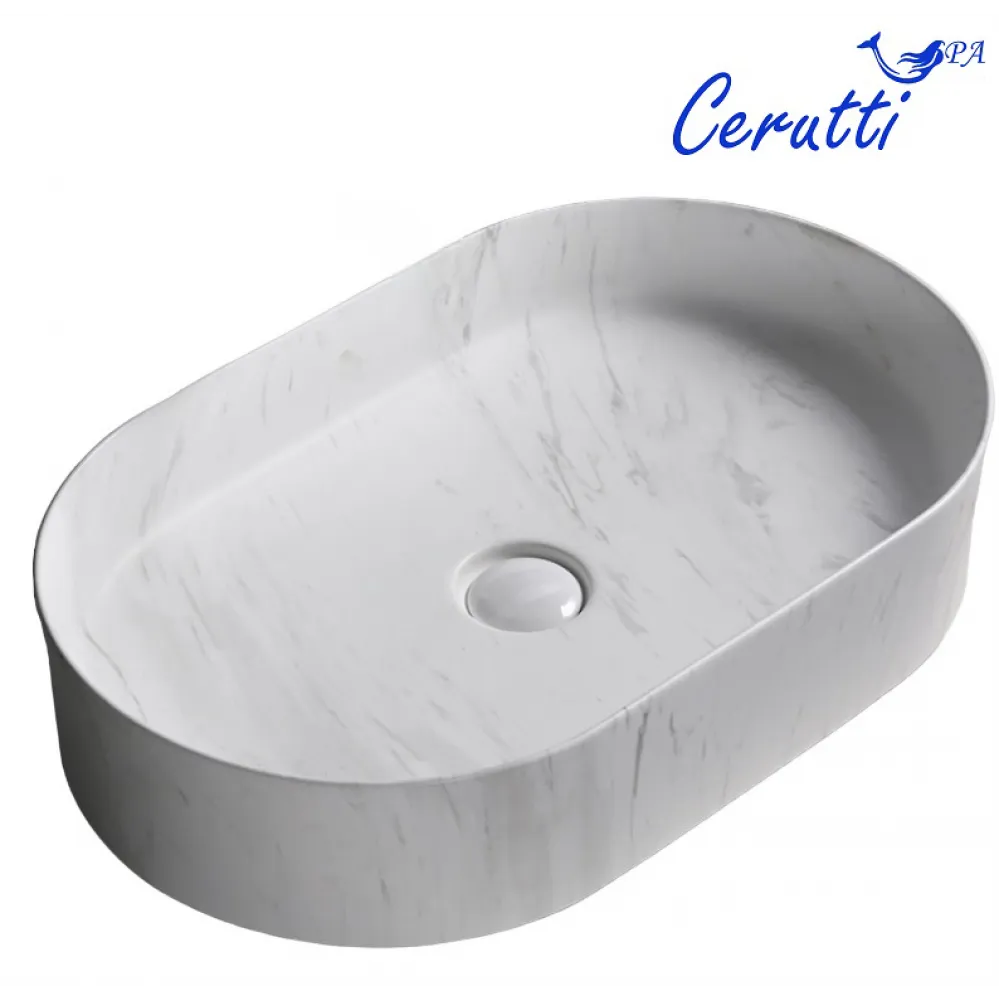 Раковина CR0055B MMW1 накладная, мрамор матовый белый, овальная 500х350х120 Ceruttispa