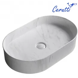 Раковина CR0055B MMW1 накладная, мрамор матовый белый, овальная 500х350х120 Ceruttispa