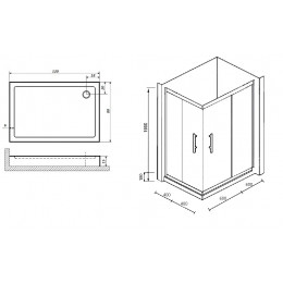 Уголок ZQ121G душевой PARLY с поддоном (120х80х195)