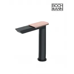 Смеситель COMO BG XL для раковины BOCH MANN BM9632 высокий, ЧЕРНЫЙ матовый, ручка цвет ЗОЛОТО